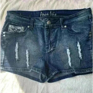Arco Iris Juniors Sz 13 Distressed Denim Blue Denim Shorts Excellent Condition